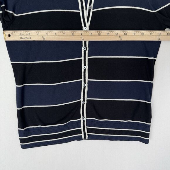 Brooks Brothers Sweater Womens Large Navy Striped Button Up Cotton Preppy Office - Picture 12 of 13